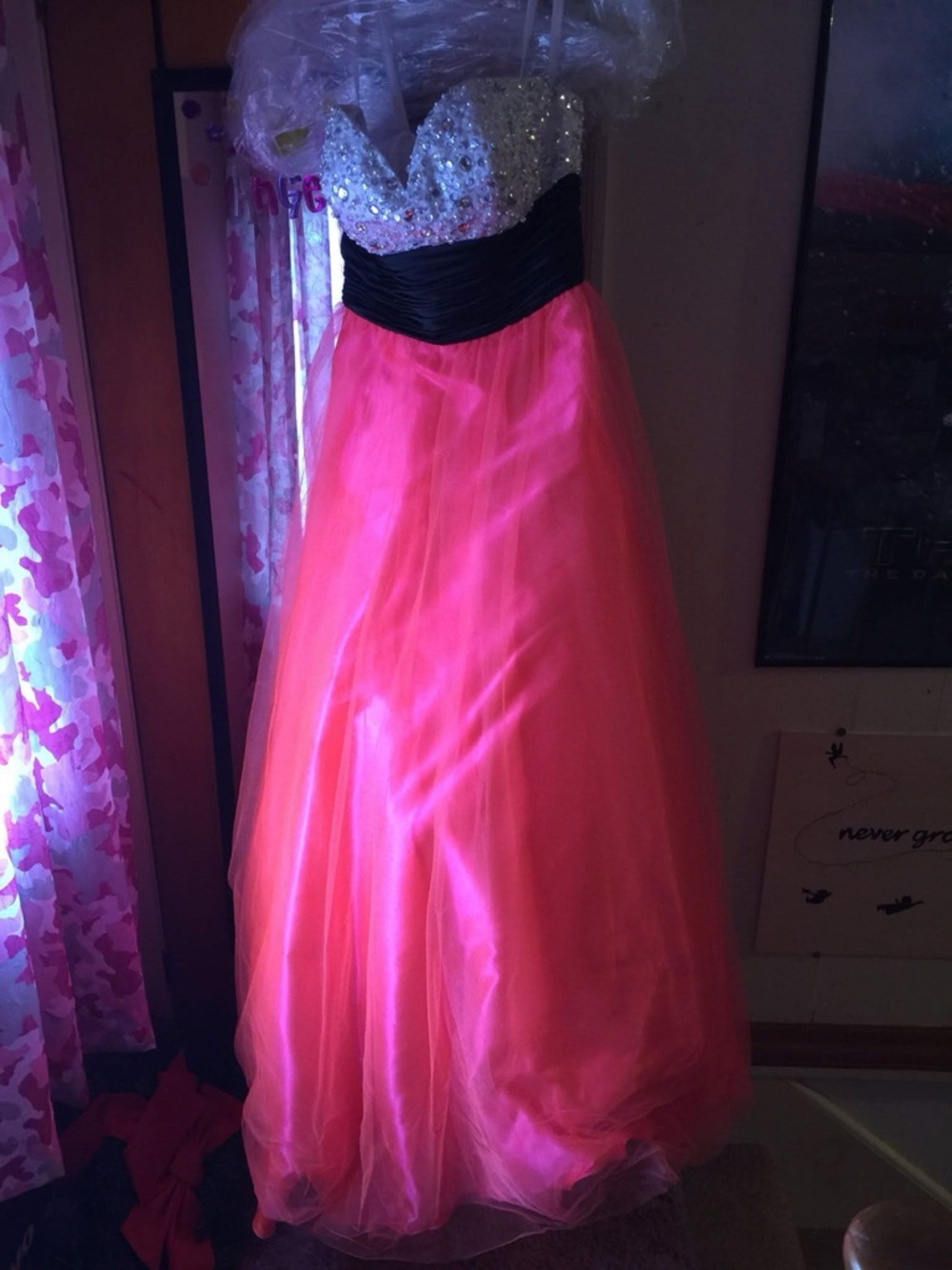 Strapless Beaded Bodice Pink Ball Gown Dress